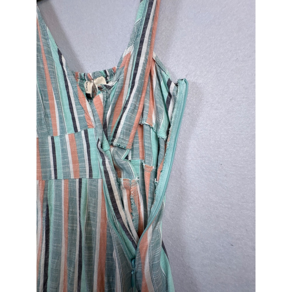Roxy Womens Striped Maxi Dress Mint Green Coral V-Neck Smocked Back Size Large - Picture 7 of 14